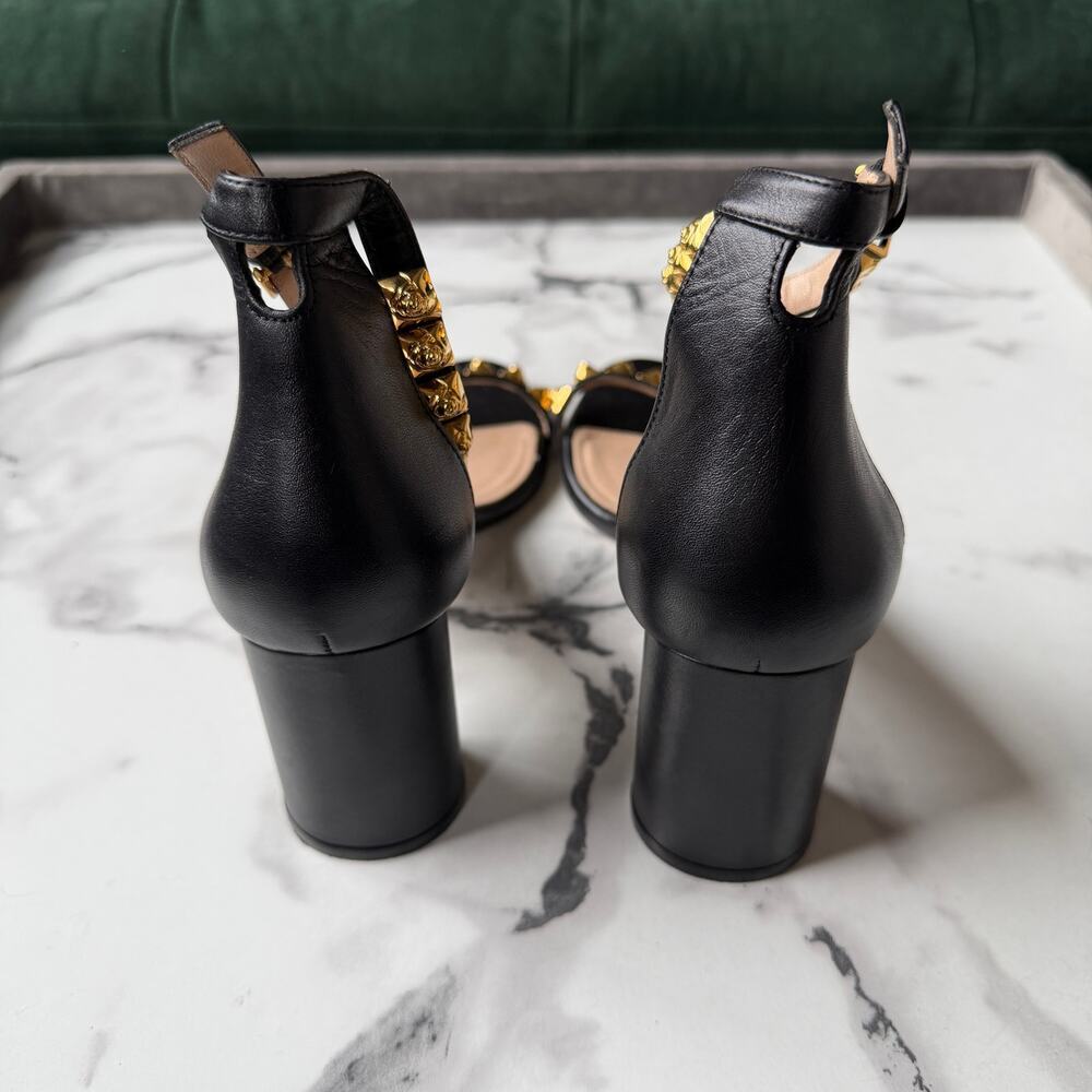 Stuart Weitzman Rosemarie Black Leather Studded Sandal Heels Size 9.5 - Picture 7 of 10